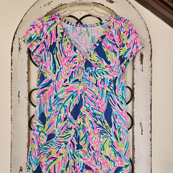 Lilly Pulitzer Palmira V-Neck T-Shirt Dress Size Small Vibrant Colors - Picture 1 of 5
